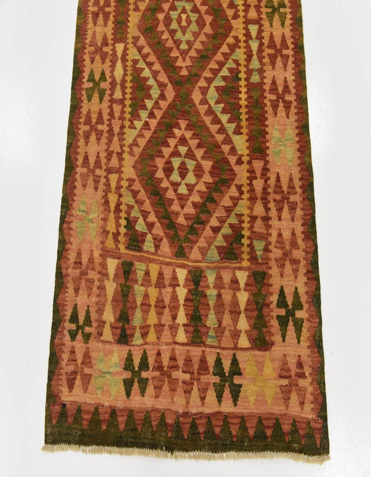 Detail image of 4' x 15' 3 Hand Woven Kilim Maymana Wool Runner Rug