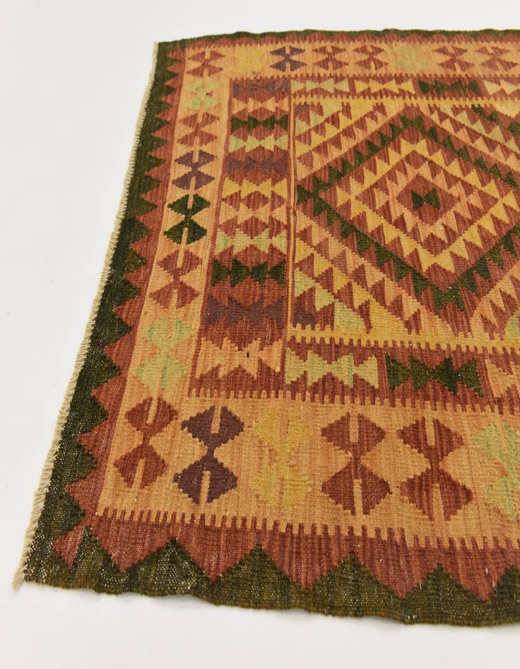 Detail image of 4' x 15' 3 Hand Woven Kilim Maymana Wool Runner Rug
