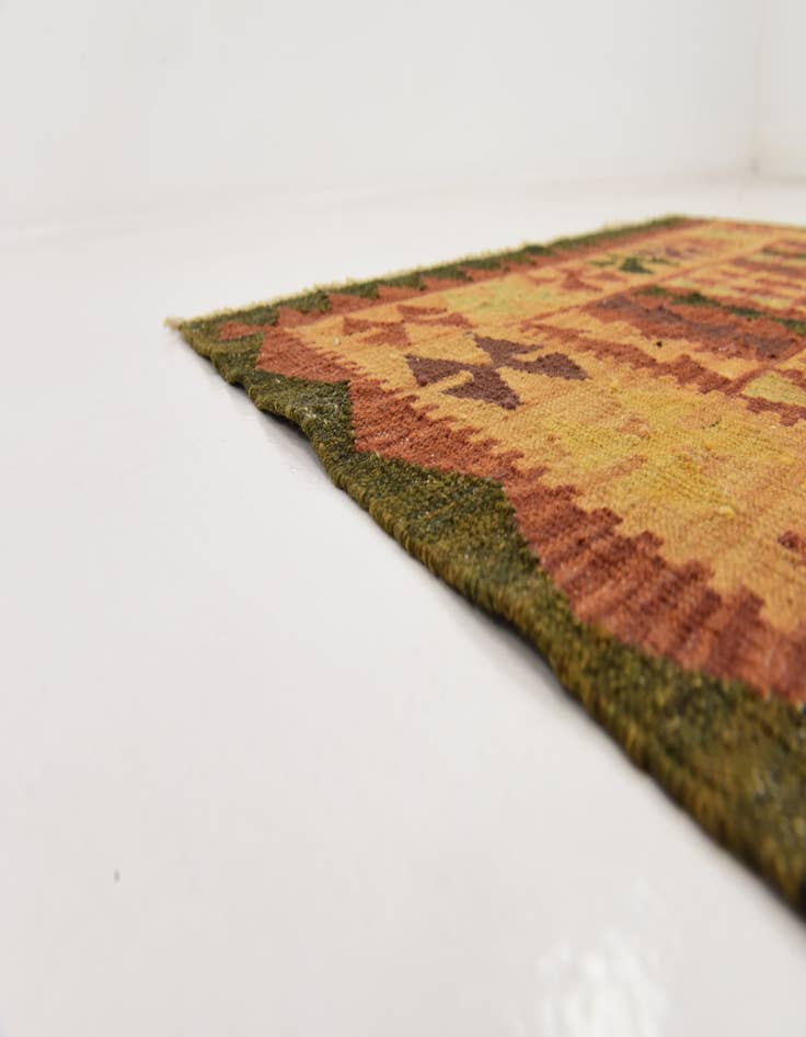 Detail image of 4' x 15' 3 Hand Woven Kilim Maymana Wool Runner Rug