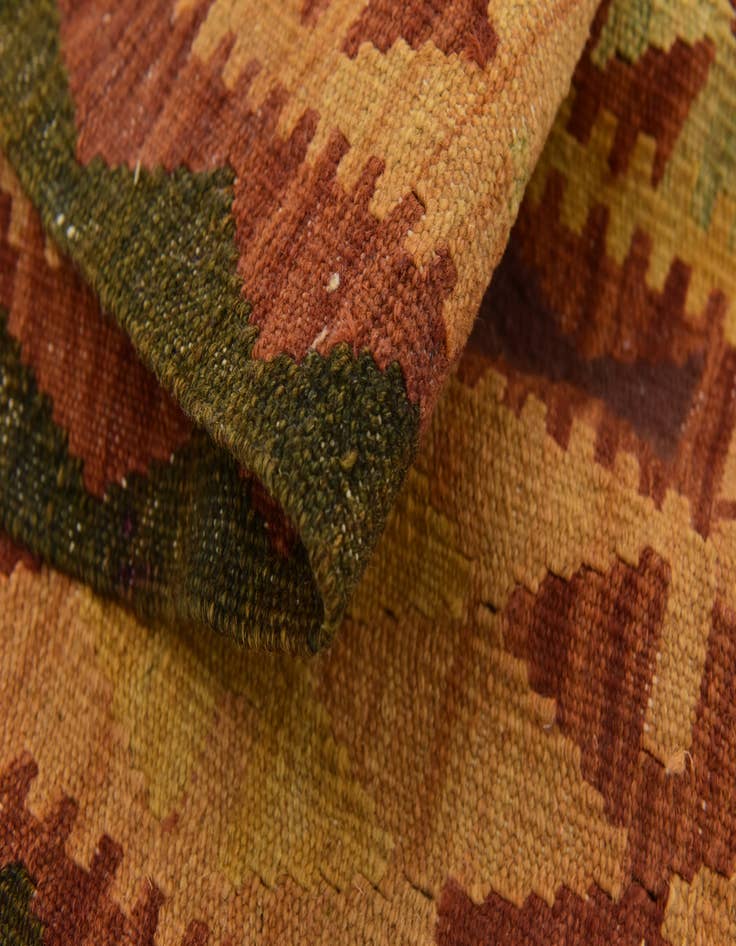 Detail image of 4' x 15' 3 Hand Woven Kilim Maymana Wool Runner Rug