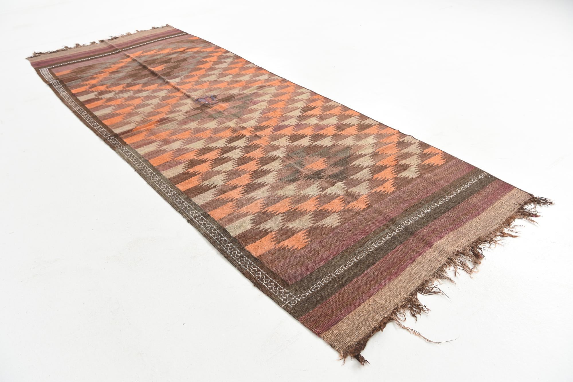 4' 2 x 11' 9 Hand Woven Kilim Maymana Wool Runner Rug