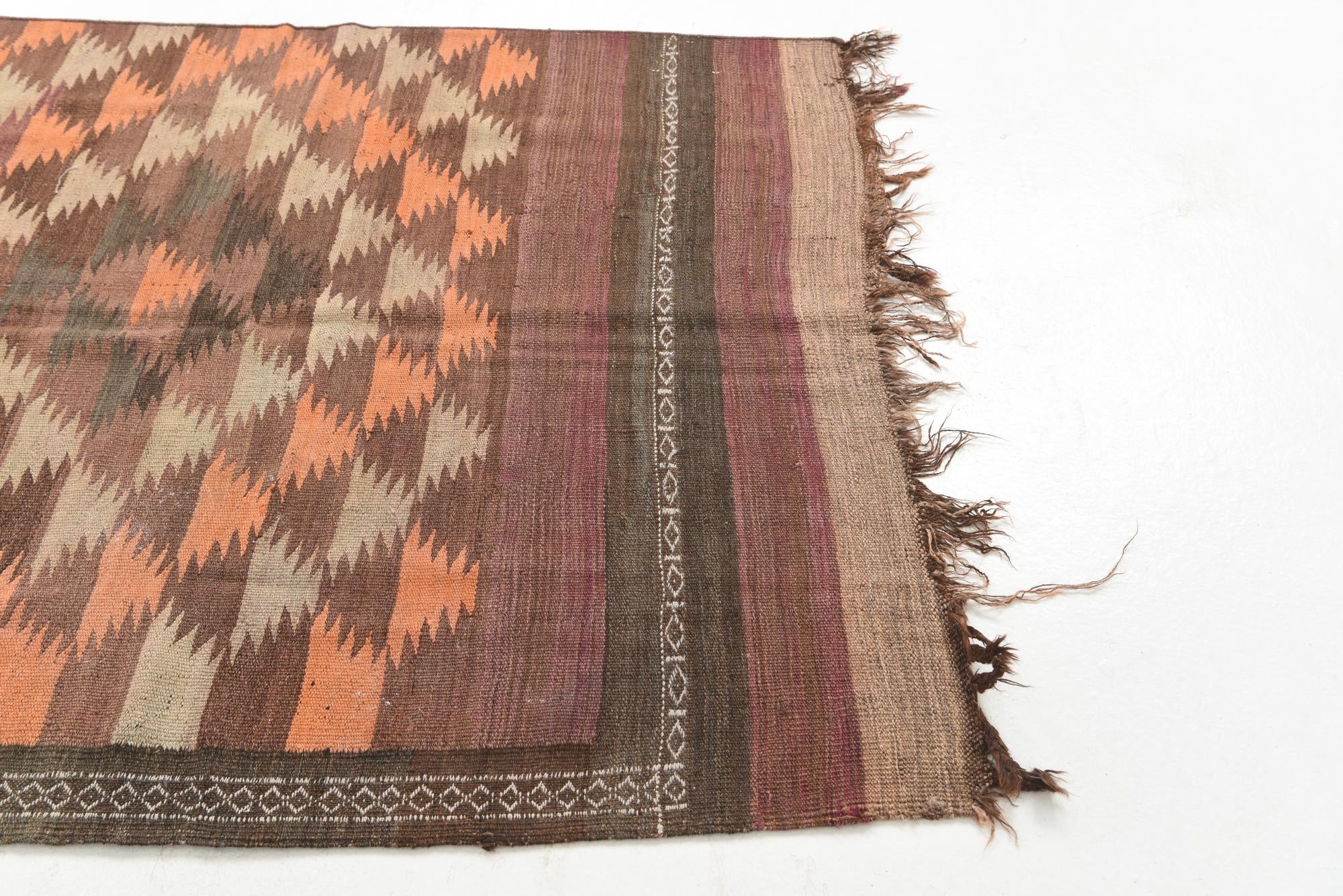 4' 2 x 11' 9 Hand Woven Kilim Maymana Wool Runner Rug
