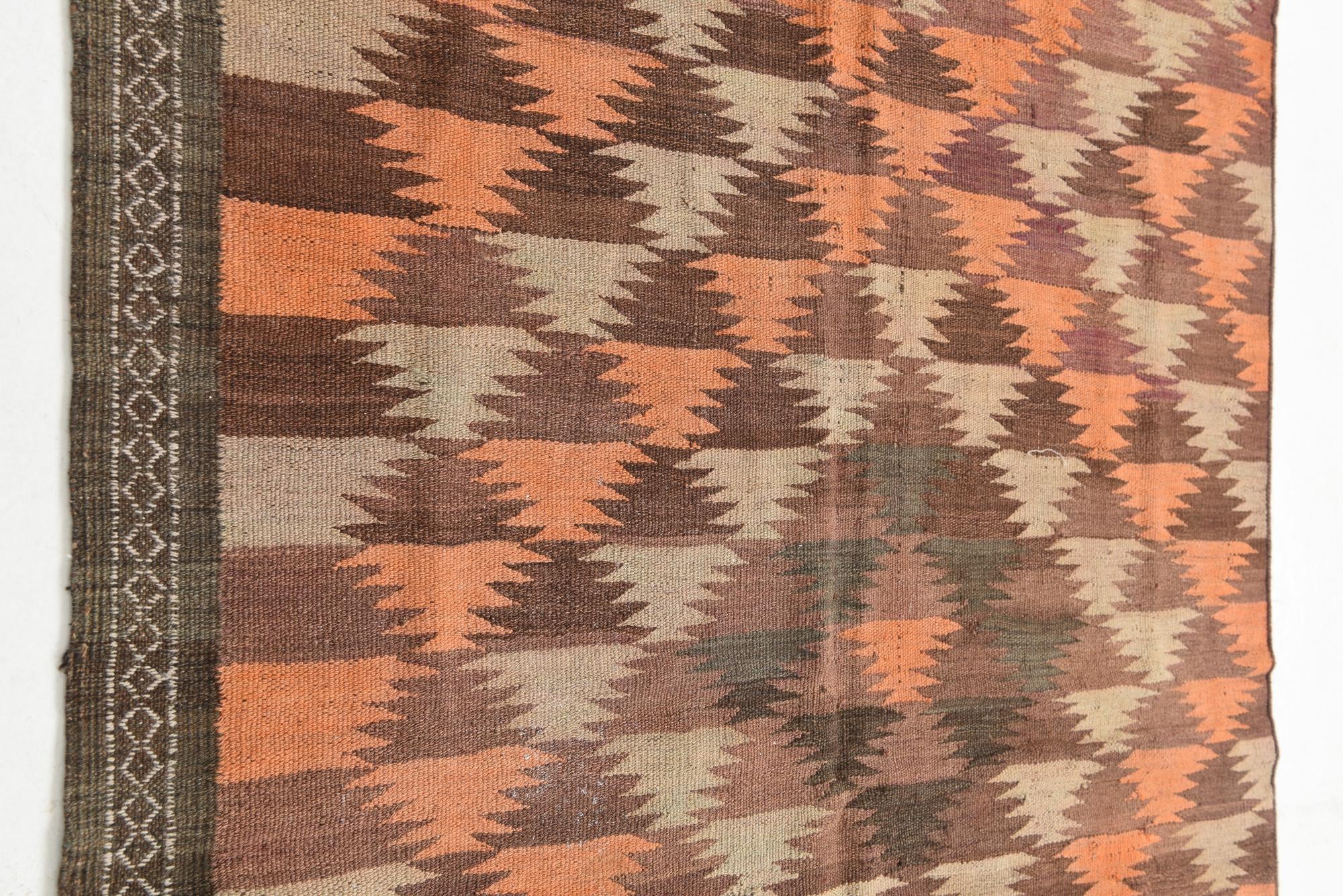 4' 2 x 11' 9 Hand Woven Kilim Maymana Wool Runner Rug