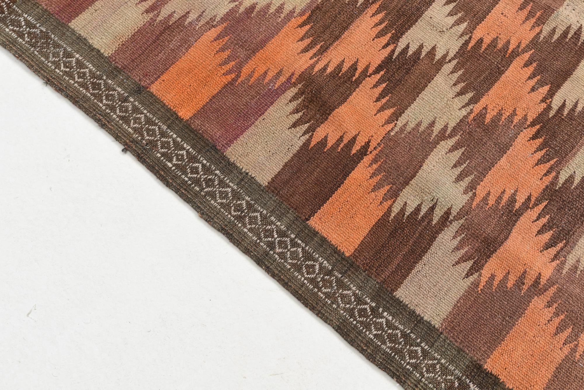 4' 2 x 11' 9 Hand Woven Kilim Maymana Wool Runner Rug