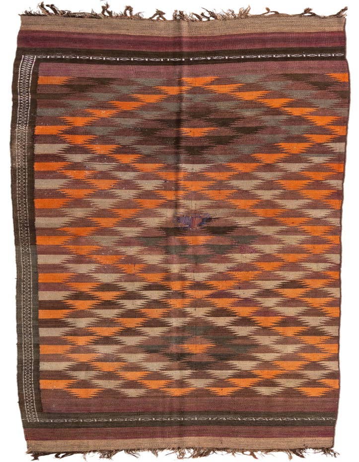 Detail image of 4' 2 x 11' 9 Hand Woven Kilim Maymana Wool Runner Rug