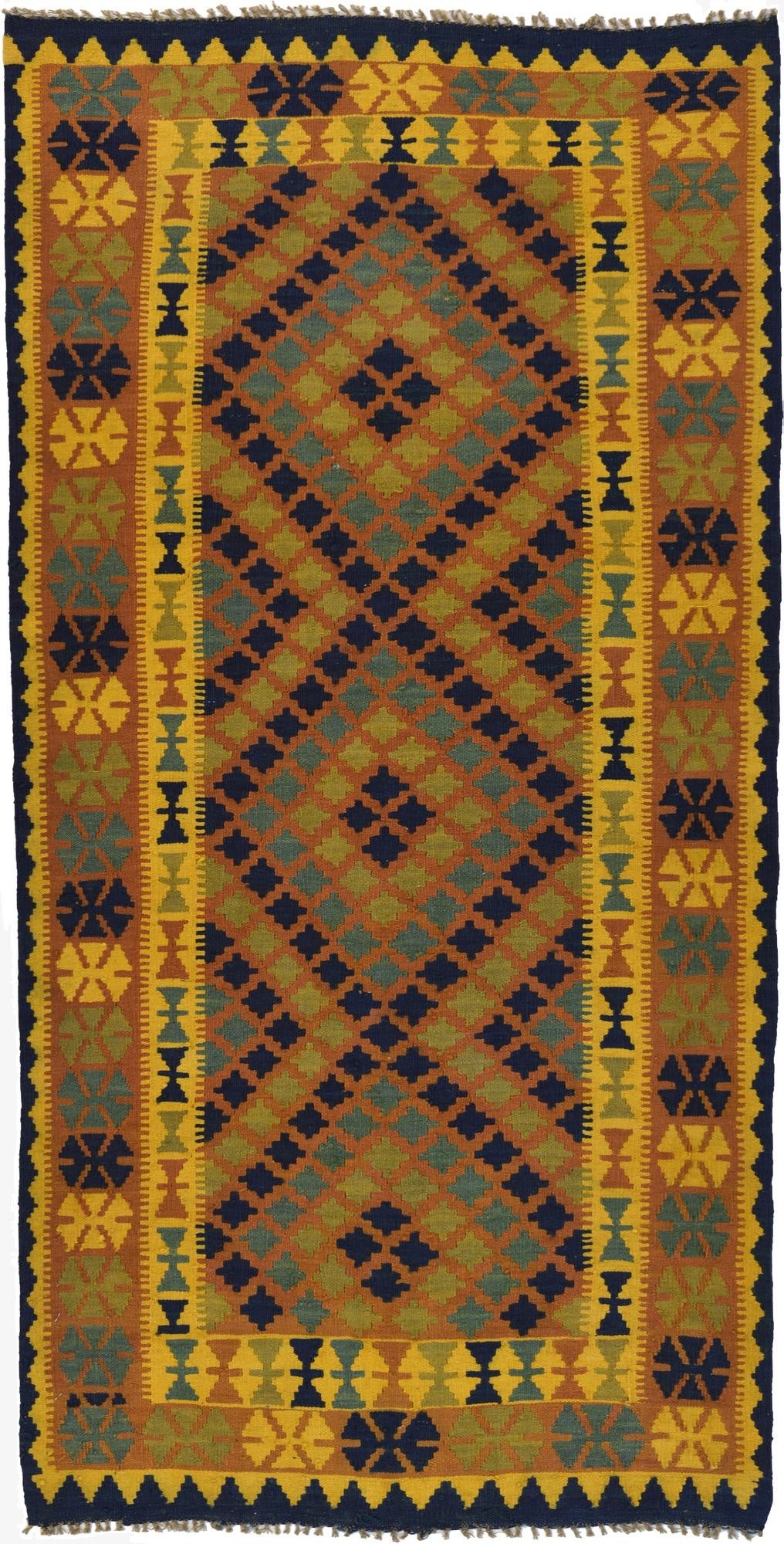 3' 4 x 6' 7  Hand Woven Kilim Maymana Wool Runner Rug