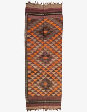 4' 2 x 11' 9 Hand Woven Kilim Maymana Wool Runner Rug