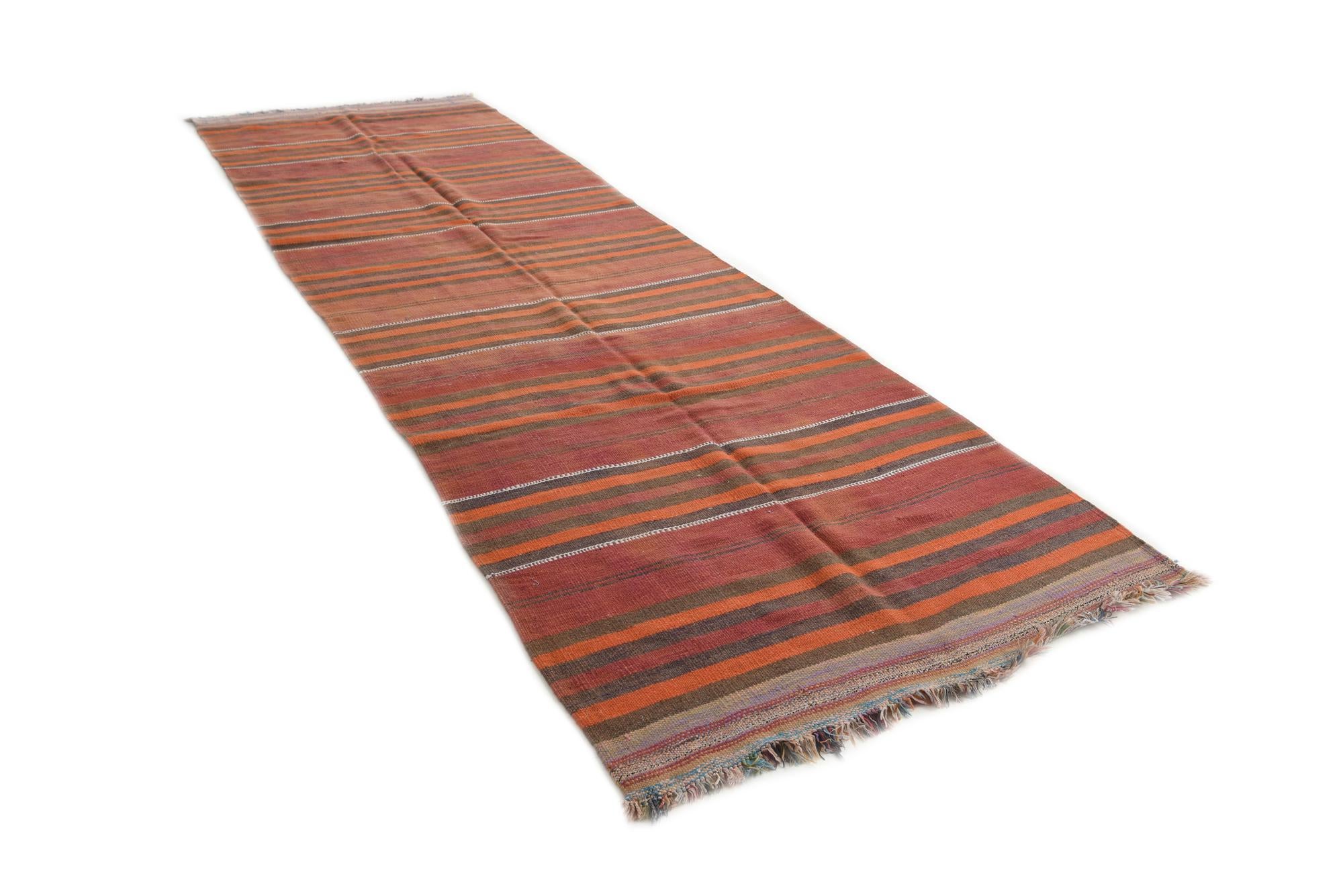 4' 1 x 12' 9 Hand Woven Kilim Modern Wool Runner Rug