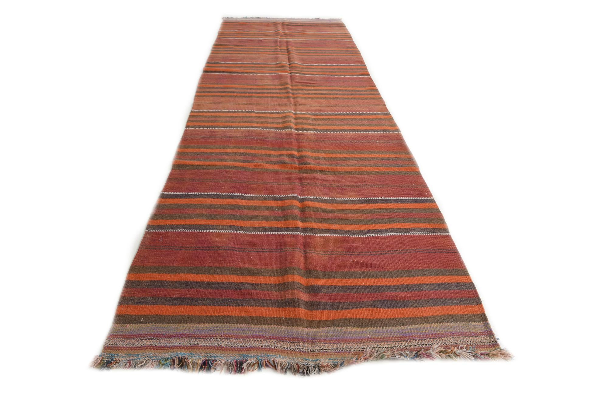 4' 1 x 12' 9 Hand Woven Kilim Modern Wool Runner Rug