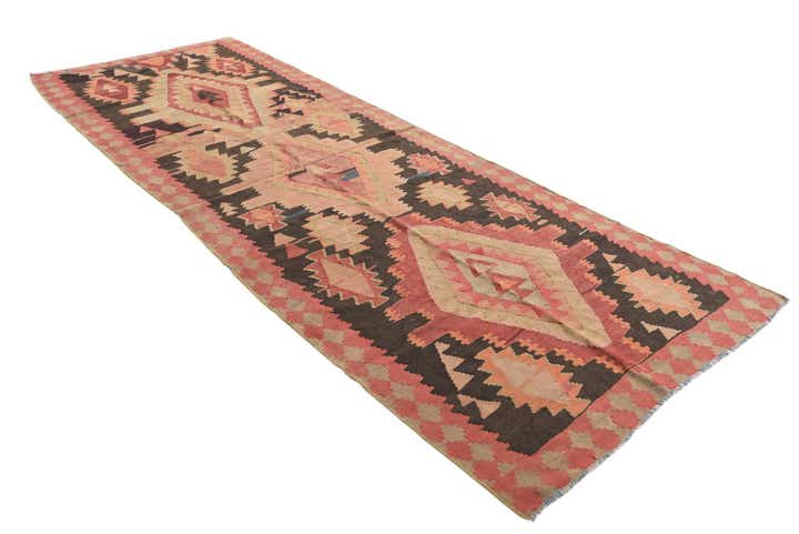 4' 4 x 12' 2 Hand Woven Kilim Modern Wool Runner Rug