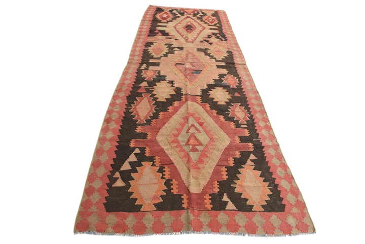 4' 4 x 12' 2 Hand Woven Kilim Modern Wool Runner Rug