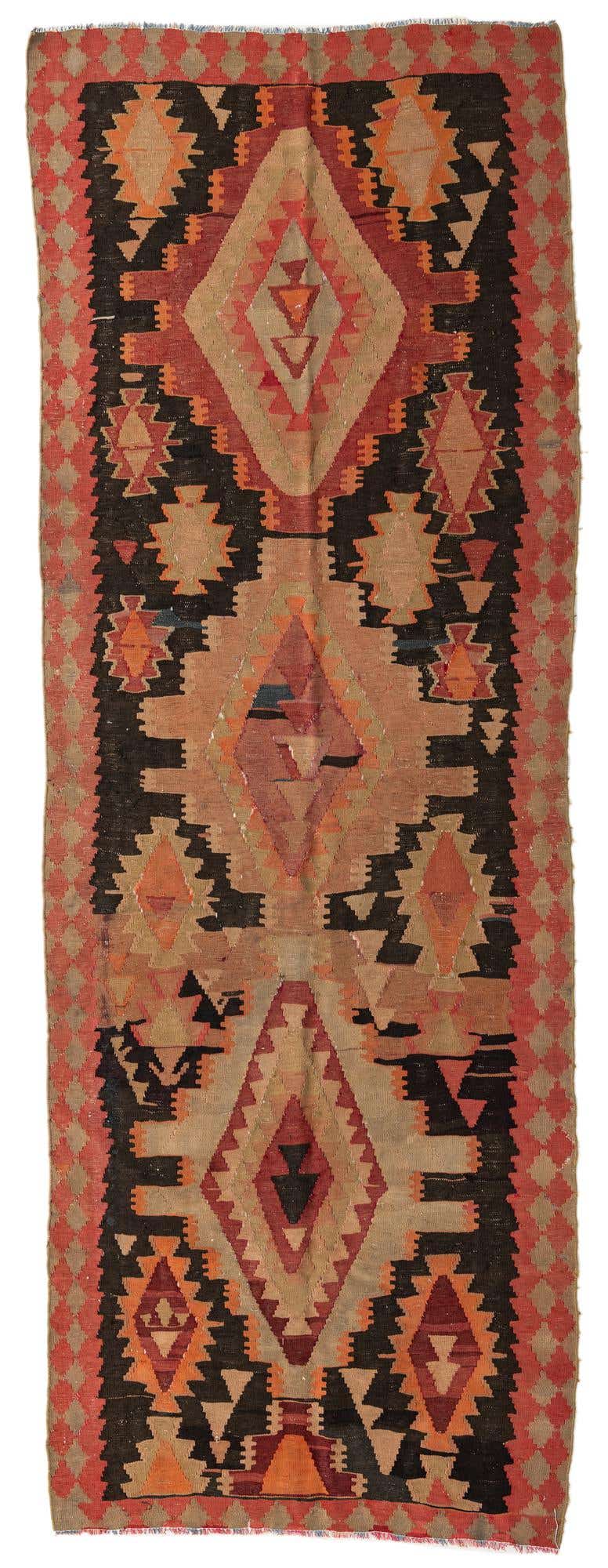 4' 4 x 12' 2 Hand Woven Kilim Modern Wool Runner Rug