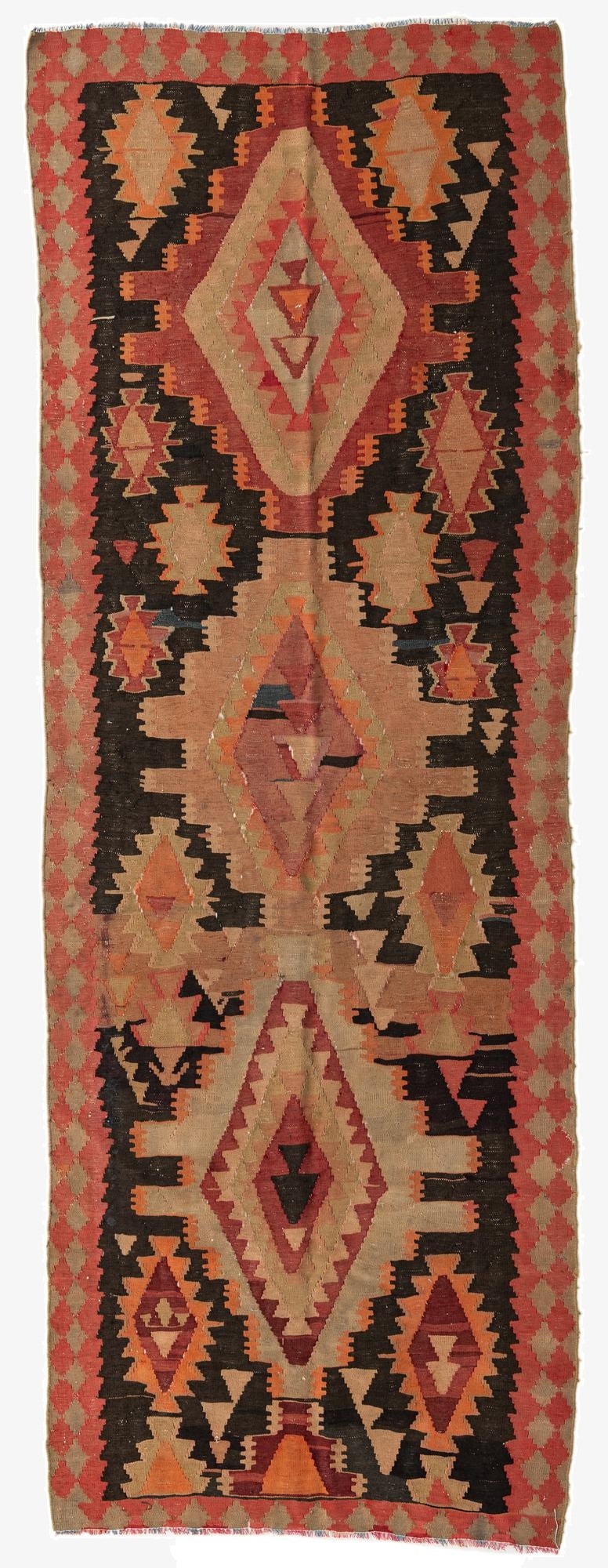 4' 4 x 12' 2  Hand Woven Kilim Modern Wool Runner Rug
