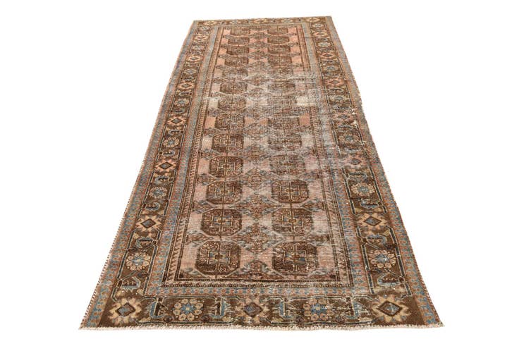 Detail image of 4' 2 x 10' Hand Knotted Torkaman Persian Wool Runner Rug
