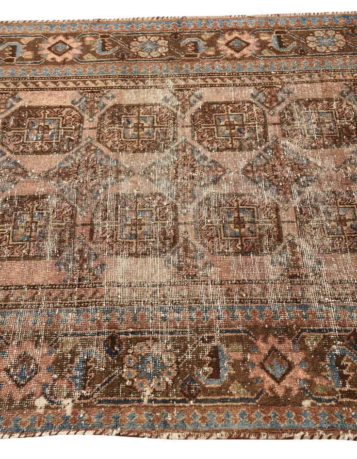 Detail image of 4' 2 x 10'  Hand Knotted Torkaman Persian Wool Runner Rug