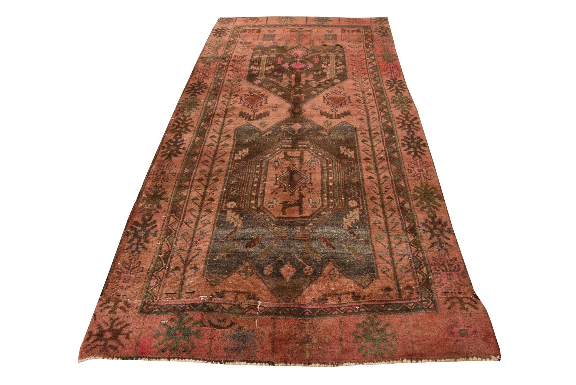 4' 5 x 9' 3 Hand Knotted Ultra Vintage Persian Wool Runner Rug