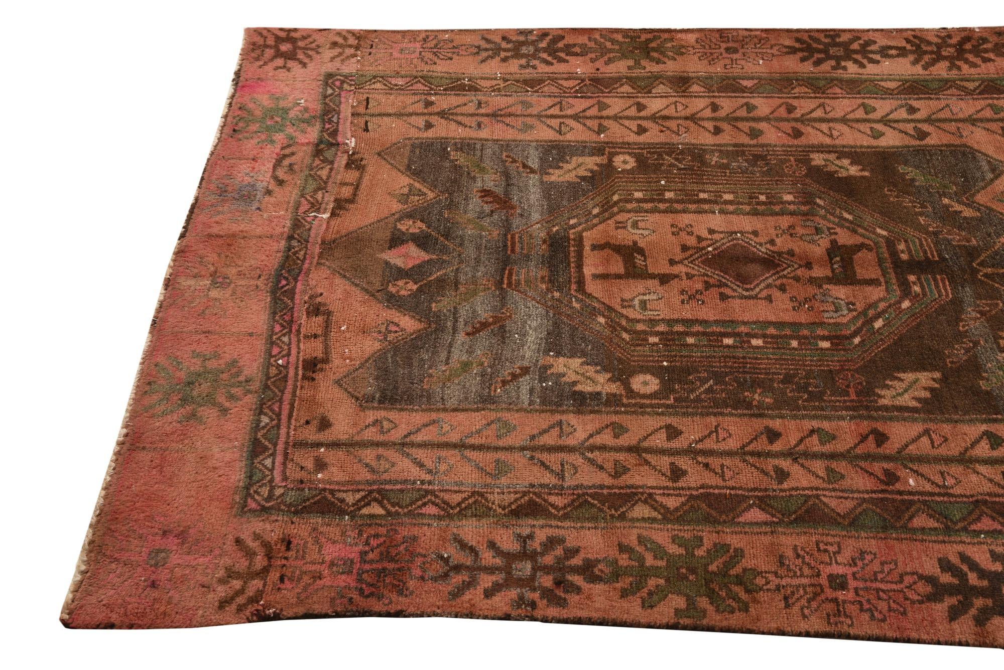 4' 5 x 9' 3 Hand Knotted Ultra Vintage Persian Wool Runner Rug