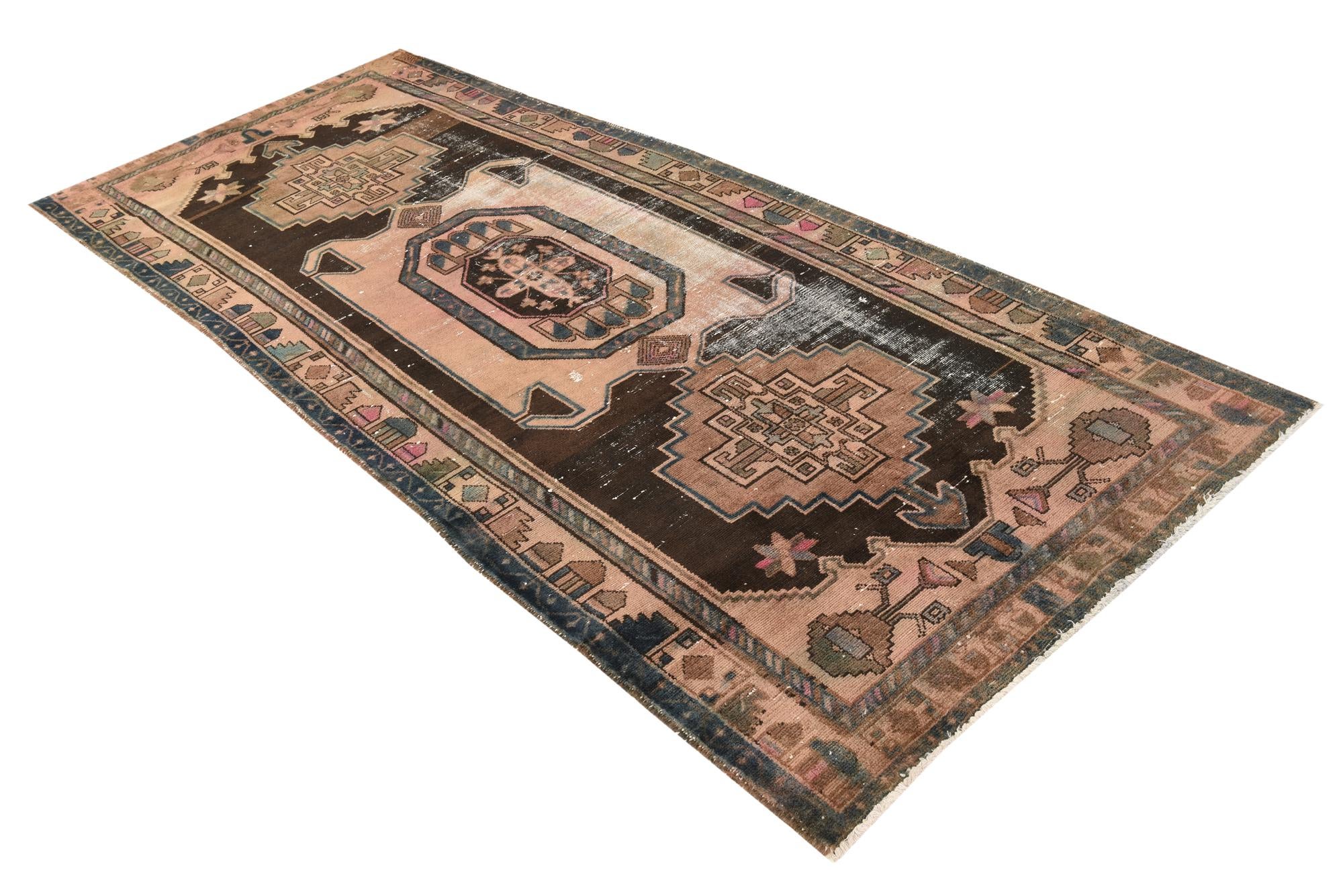 4' 5 x 10' 6 Hand Knotted Ultra Vintage Persian Wool Runner Rug