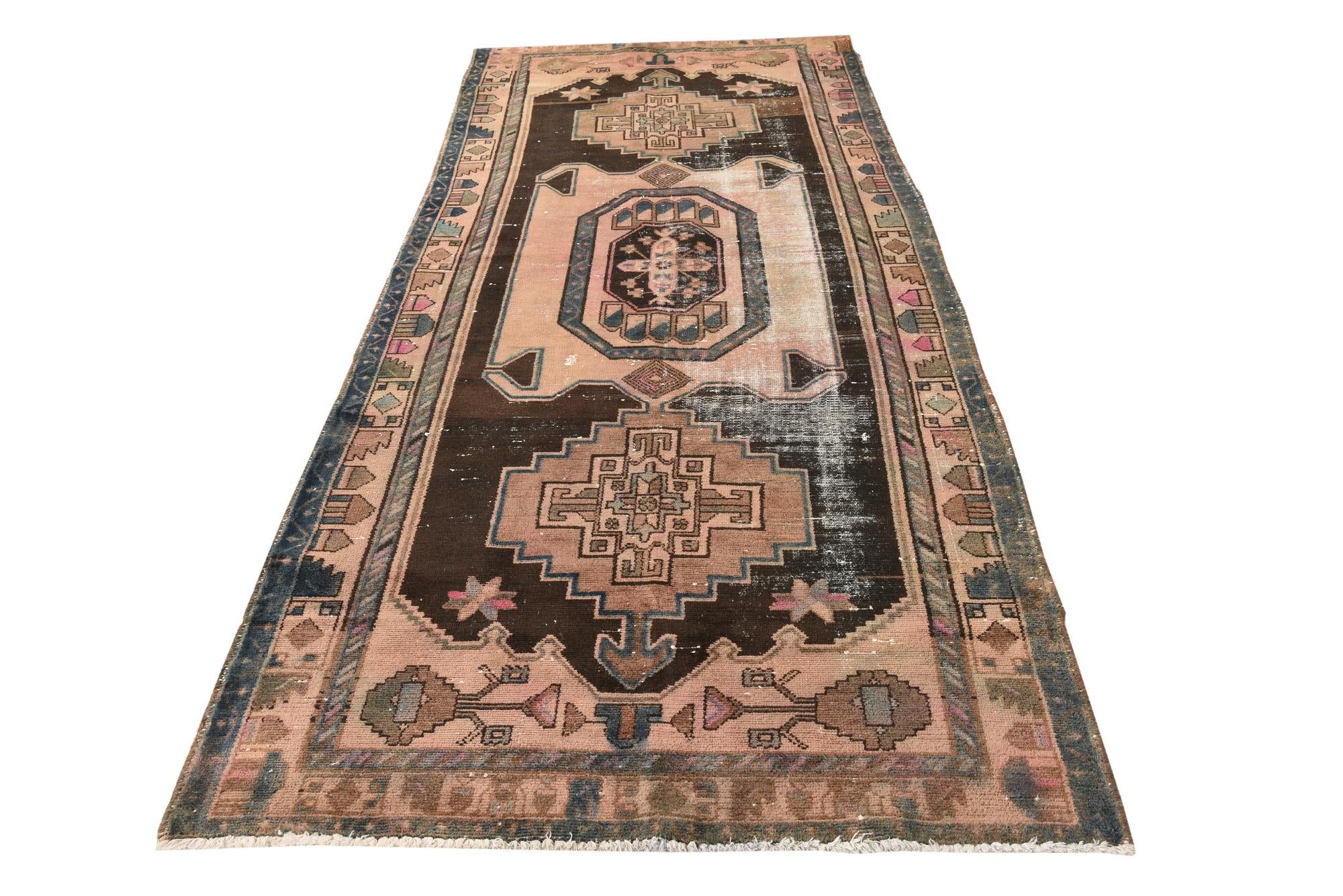 4' 5 x 10' 6 Hand Knotted Ultra Vintage Persian Wool Runner Rug