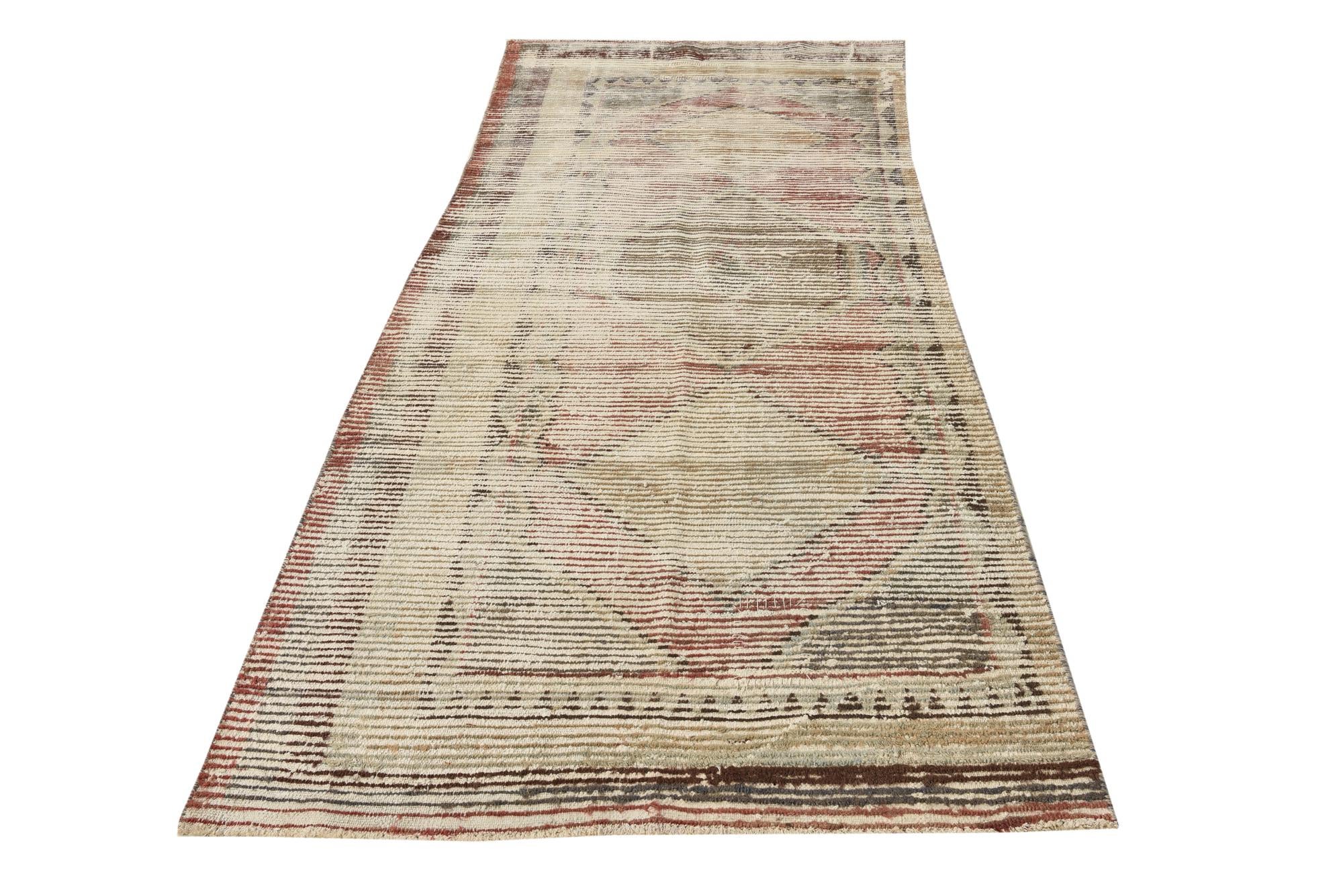 3' 8 x 8' 6 Hand Knotted Ultra Vintage Persian Wool Runner Rug