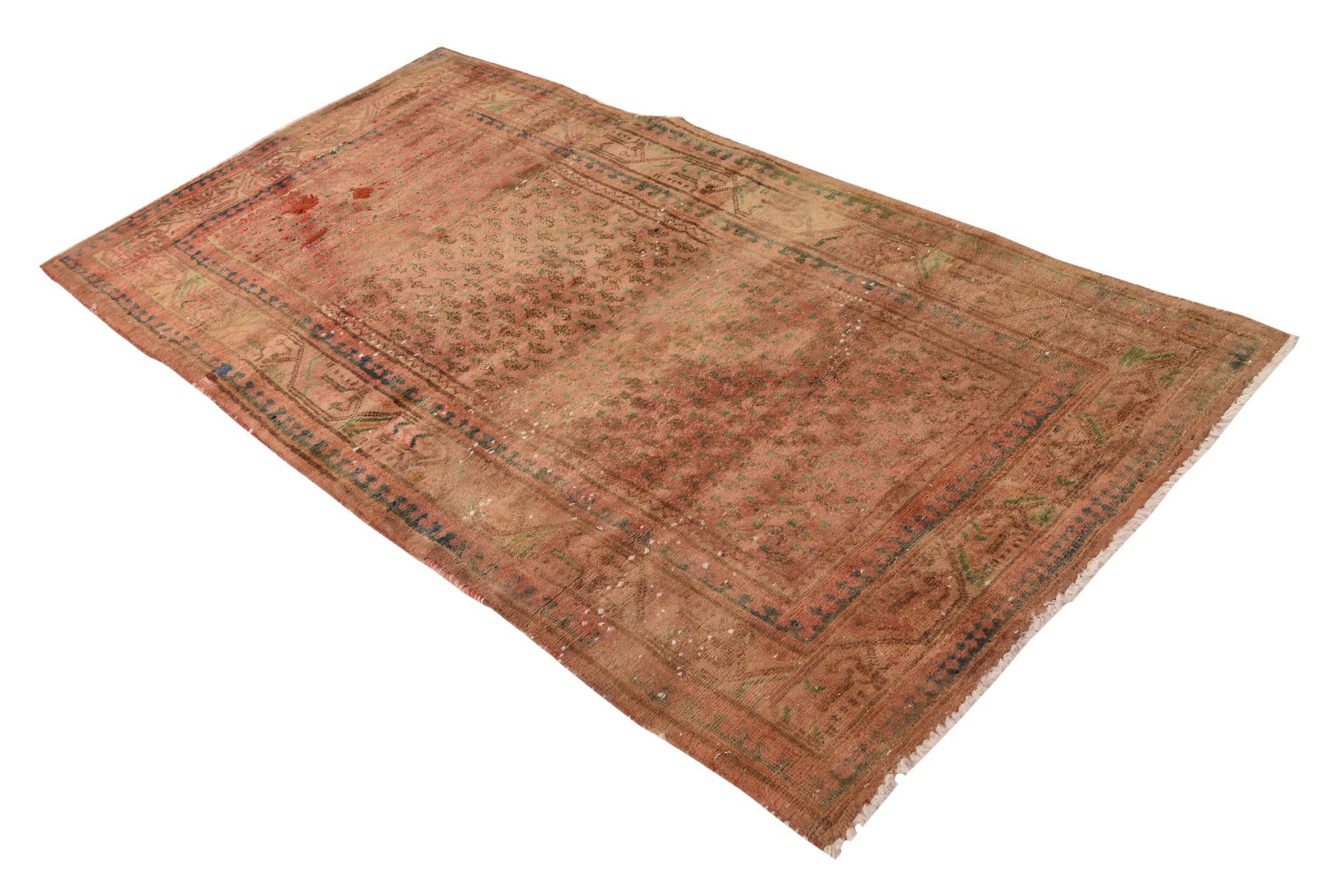 3' 7 x 6' 7 Hand Knotted Ultra Vintage Persian Wool Runner Rug