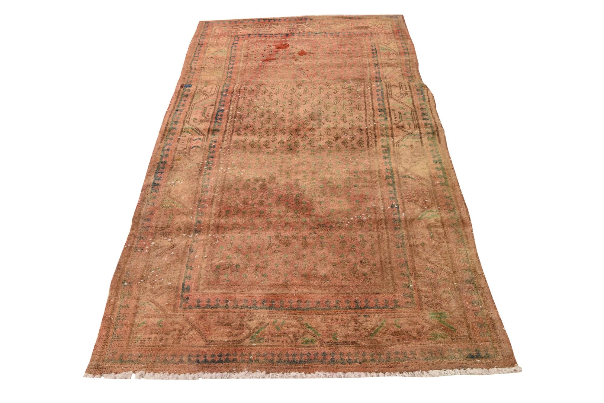 3' 7 x 6' 7 Hand Knotted Ultra Vintage Persian Wool Runner Rug