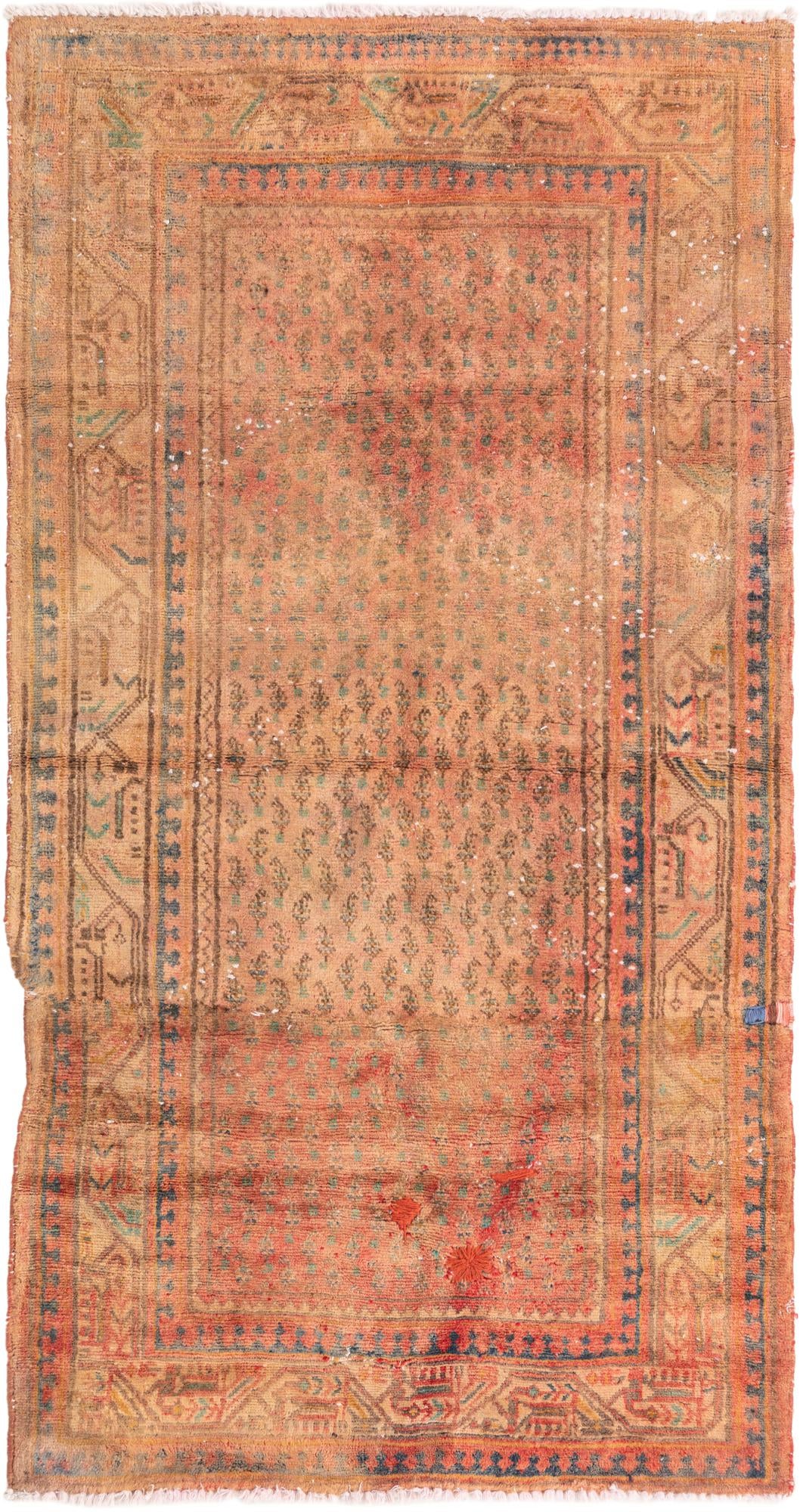 3' 7 x 6' 7 Hand Knotted Ultra Vintage Persian Wool Runner Rug
