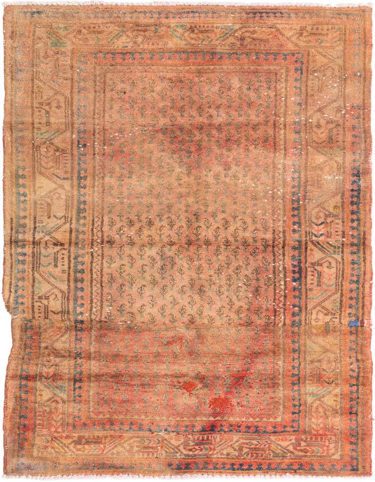 Detail image of 3' 7 x 6' 7 Hand Knotted Ultra Vintage Persian Wool Runner Rug