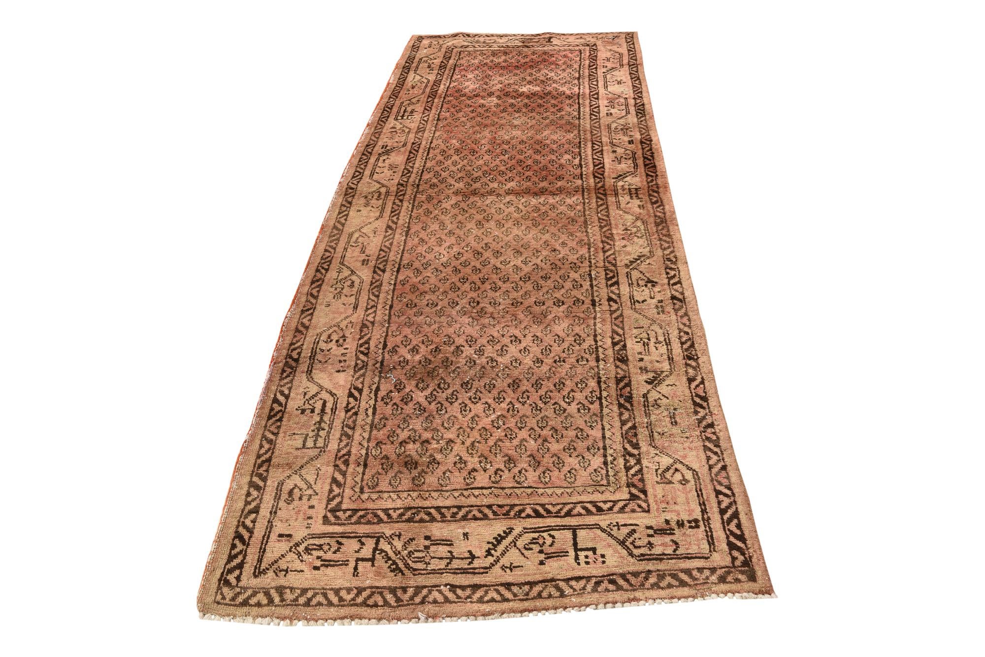 3' 8 x 10' 2 Hand Knotted Ultra Vintage Persian Wool Runner Rug