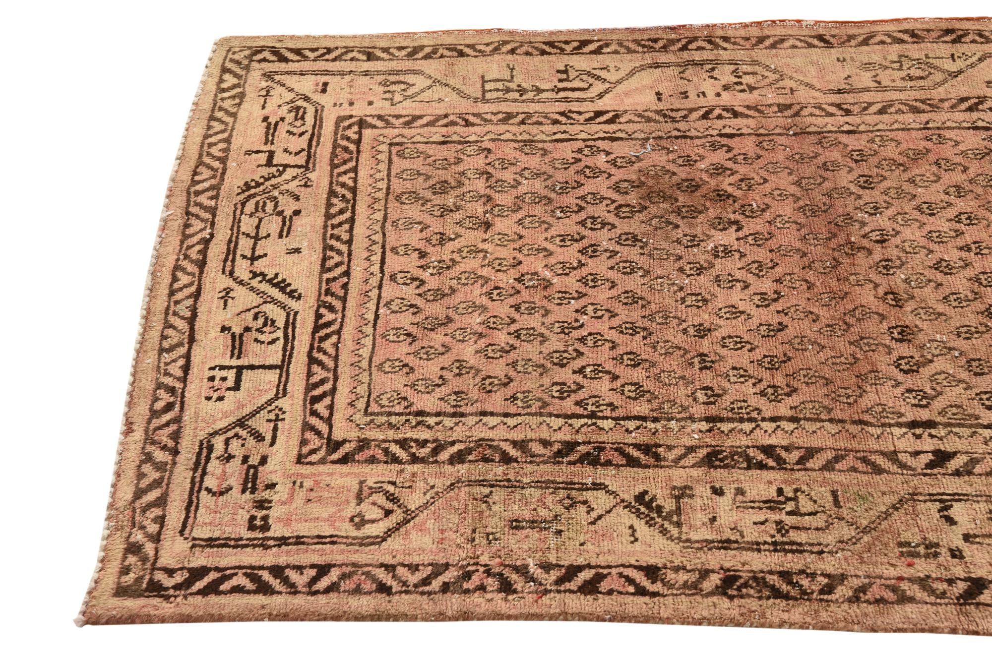 3' 8 x 10' 2 Hand Knotted Ultra Vintage Persian Wool Runner Rug