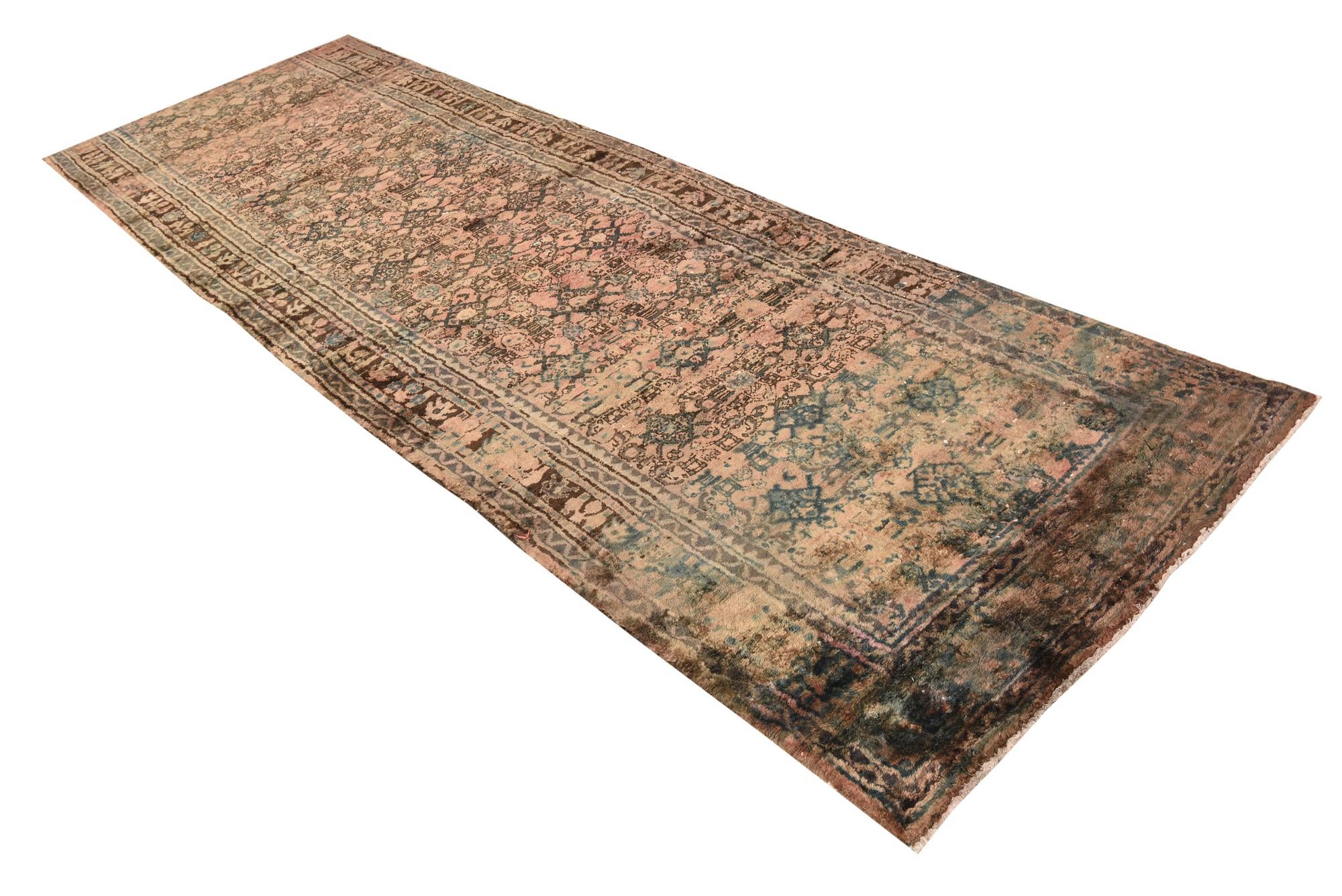 3' 9 x 12' 2 Hand Knotted Ultra Vintage Persian Wool Runner Rug