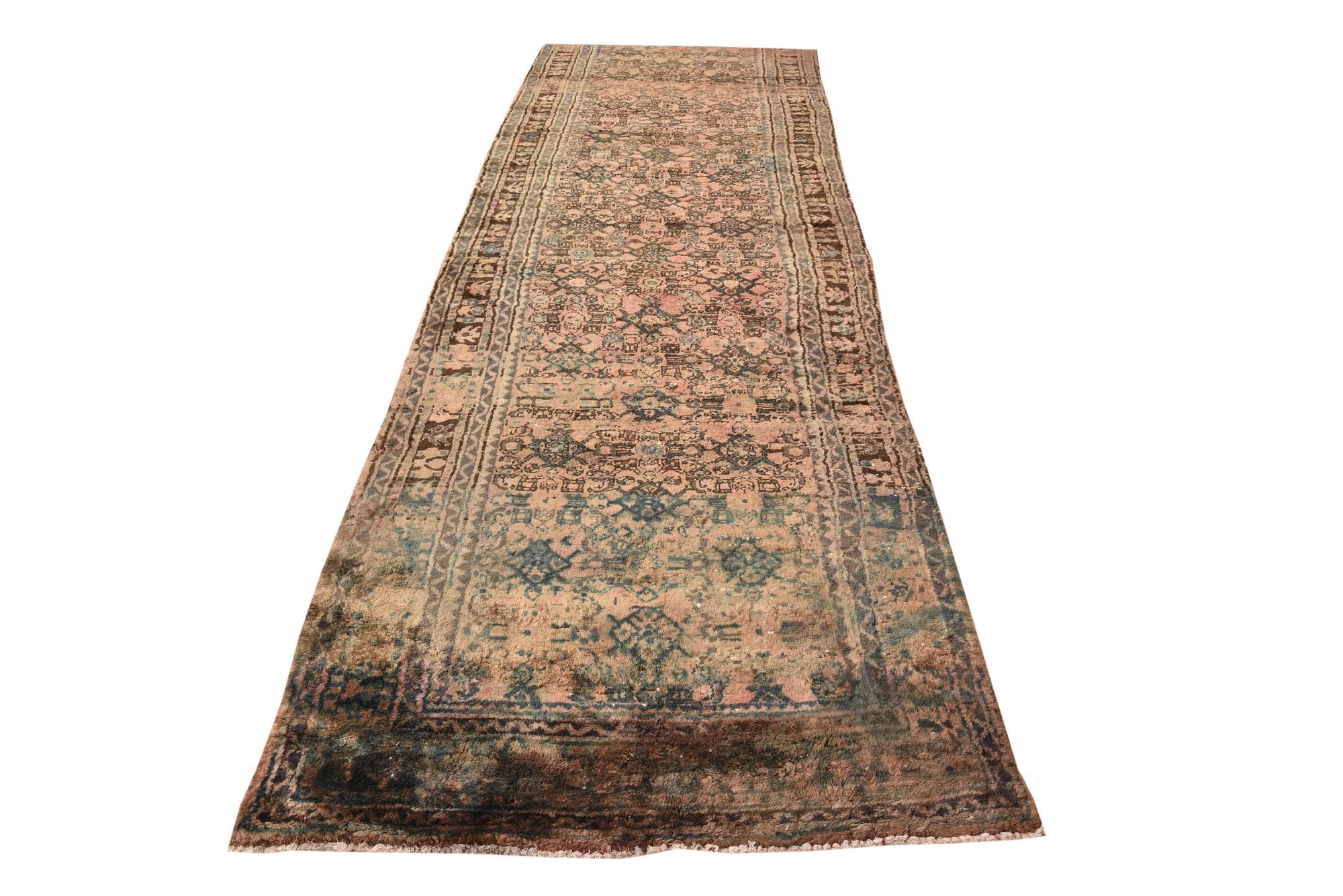 3' 9 x 12' 2 Hand Knotted Ultra Vintage Persian Wool Runner Rug