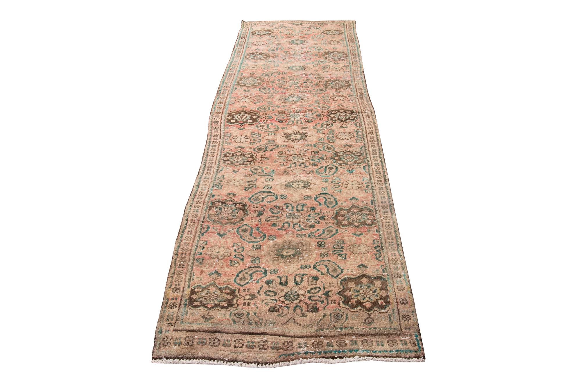 3' 4 x 10' 1 Hand Knotted Ultra Vintage Persian Wool Runner Rug