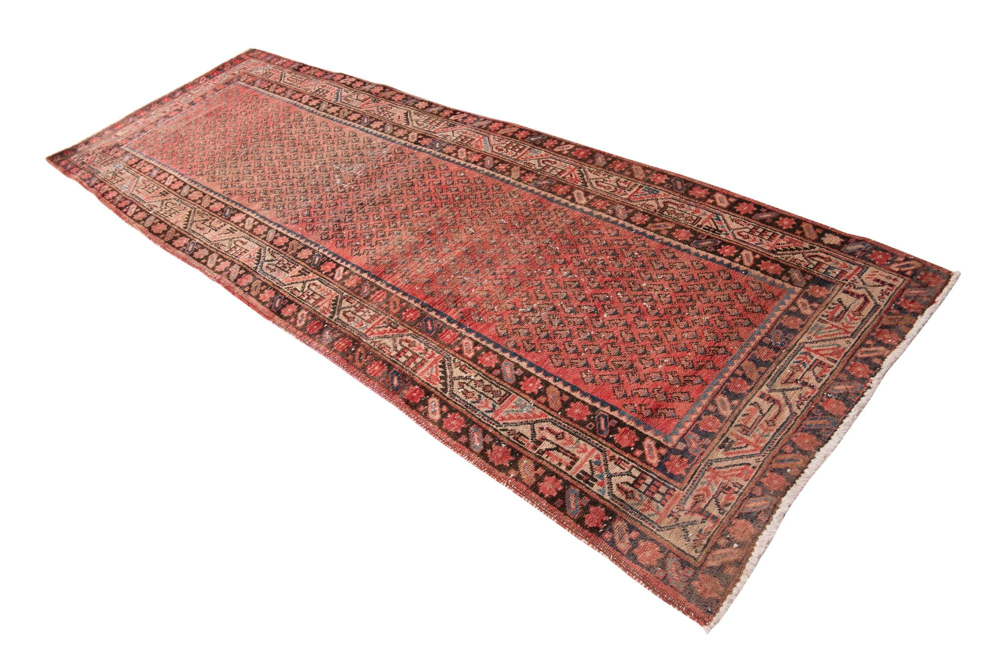 3' 7 x 10' 1 Hand Knotted Ultra Vintage Persian Wool Runner Rug