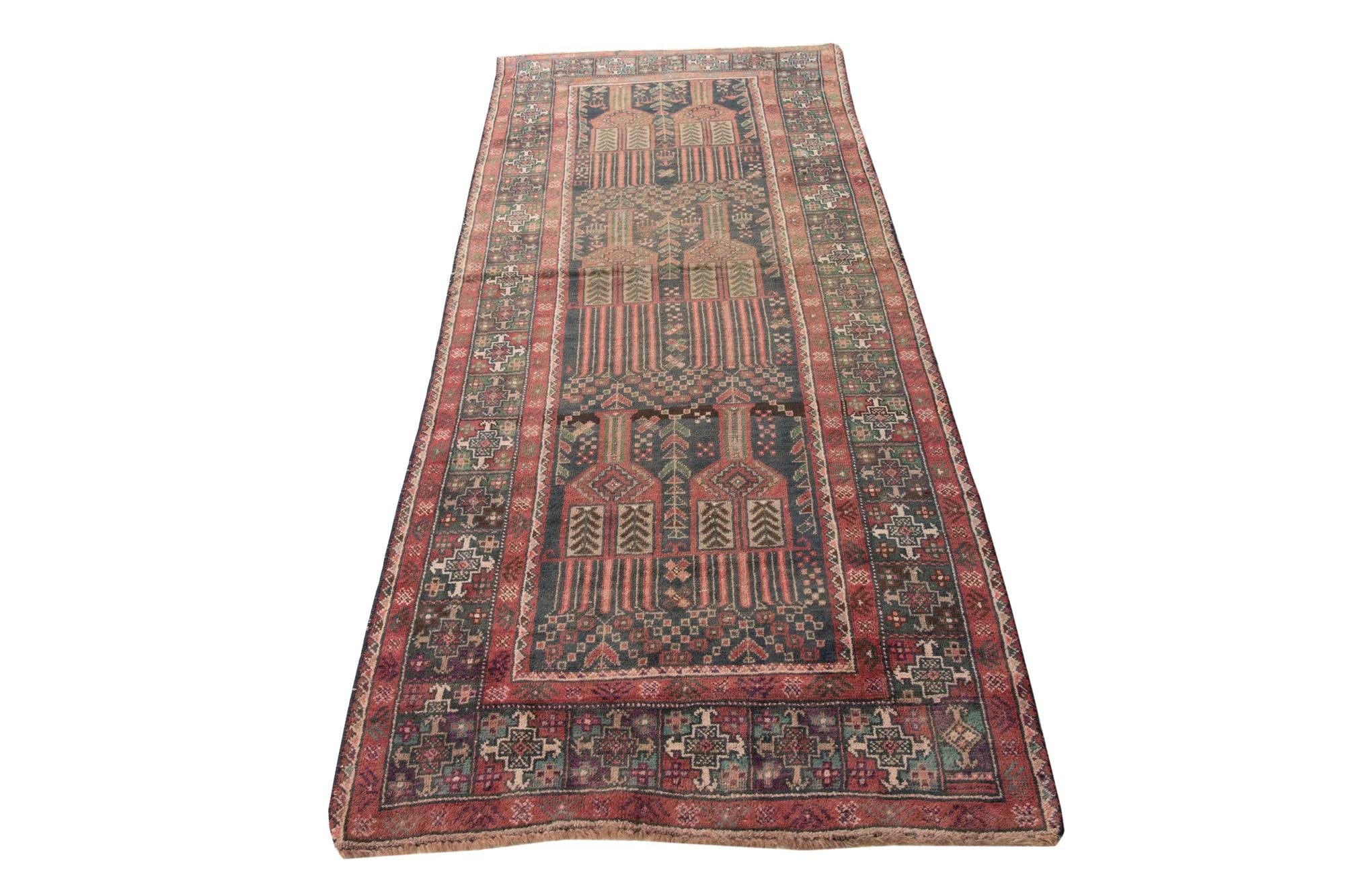 3' 9 x 9' 1 Hand Knotted Ultra Vintage Persian Wool Runner Rug