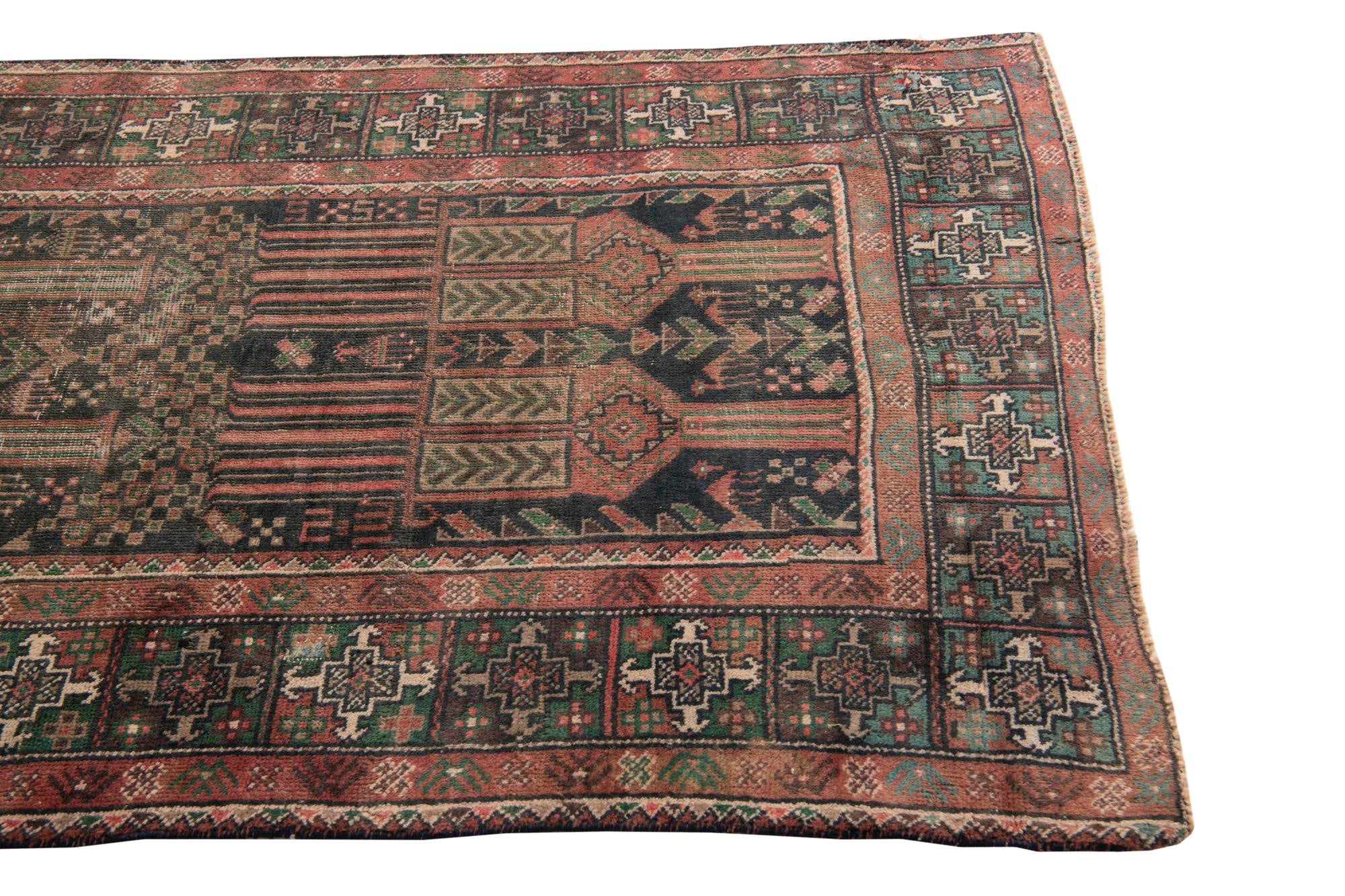 3' 9 x 9' 1 Hand Knotted Ultra Vintage Persian Wool Runner Rug