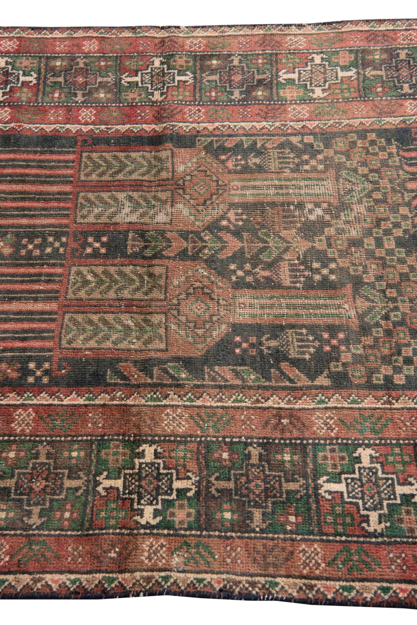 3' 9 x 9' 1 Hand Knotted Ultra Vintage Persian Wool Runner Rug
