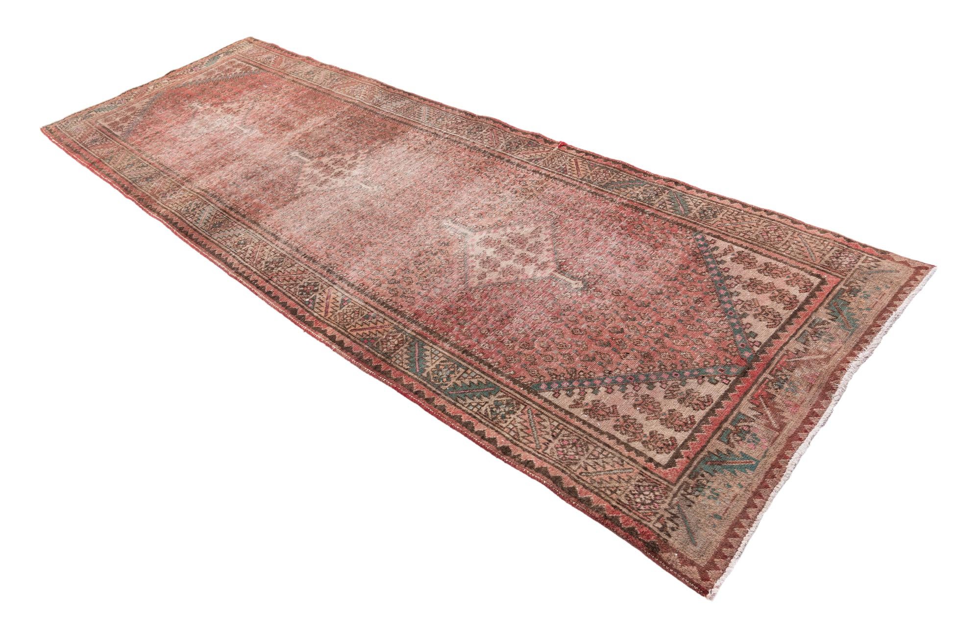 3' 9 x 10' 6 Hand Knotted Ultra Vintage Persian Wool Runner Rug