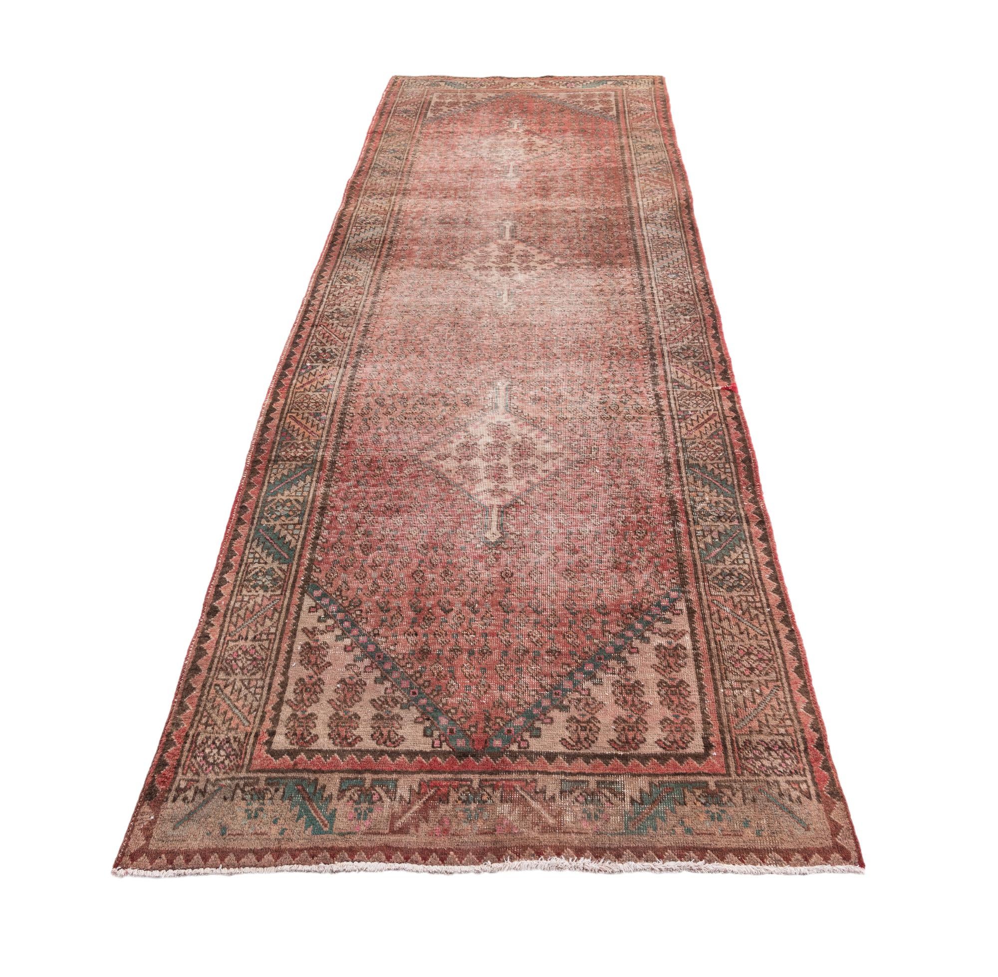 3' 9 x 10' 6 Hand Knotted Ultra Vintage Persian Wool Runner Rug