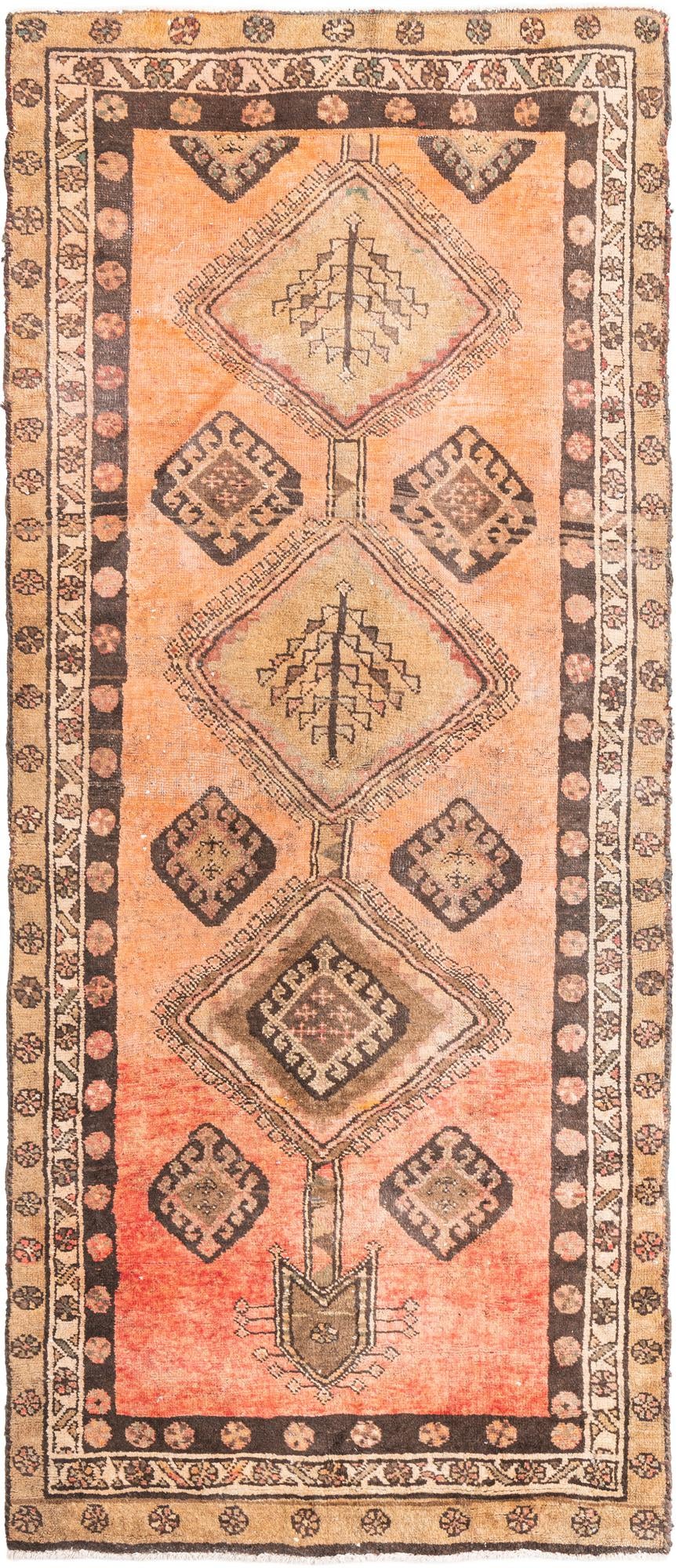 3' 7 x 8' 4 Hand Knotted Ultra Vintage Persian Wool Runner Rug
