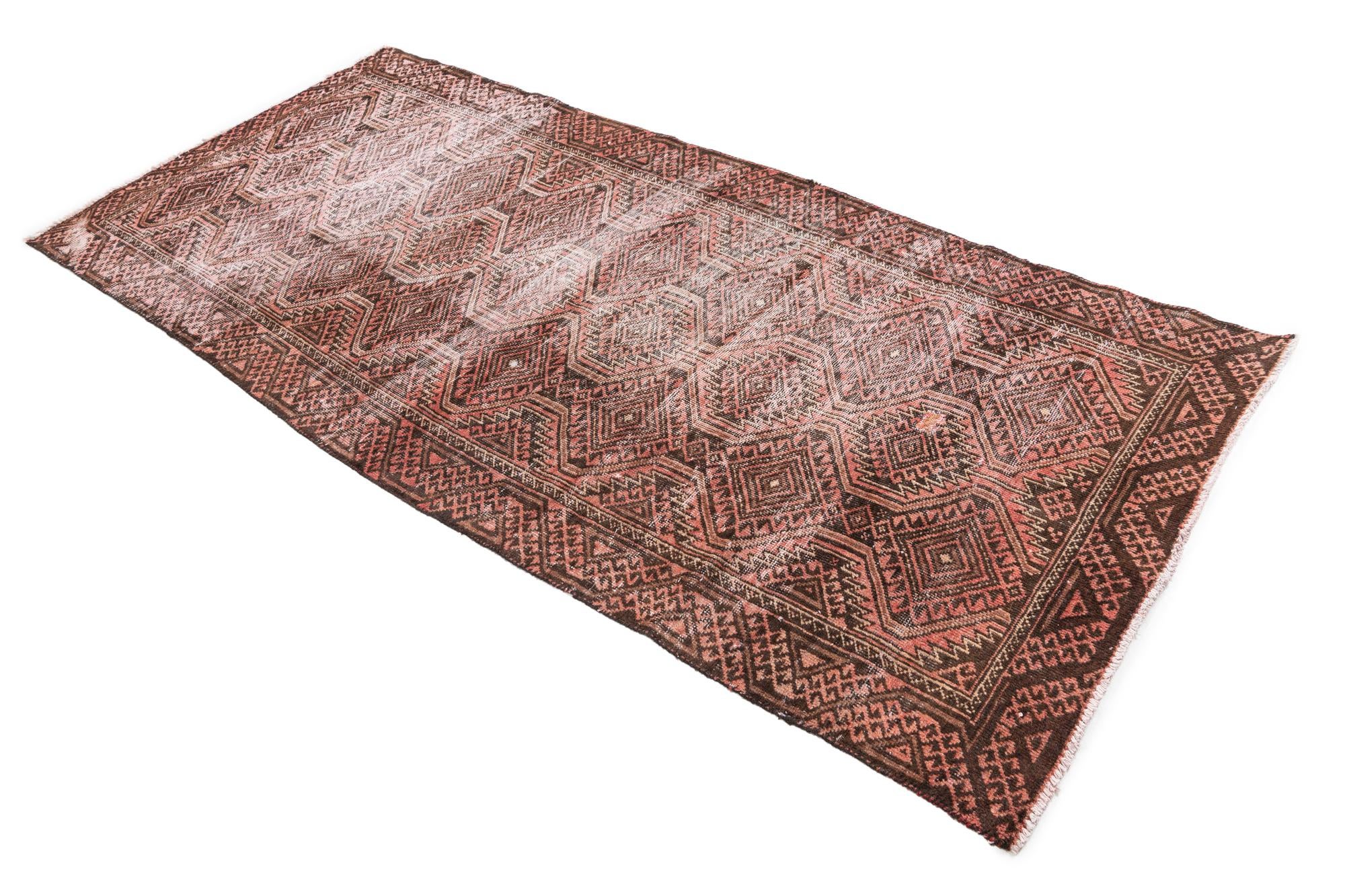 3' 7 x 7' 6 Hand Knotted Ultra Vintage Persian Wool Runner Rug
