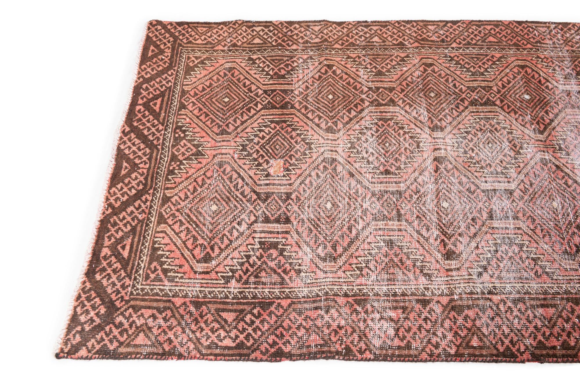 3' 7 x 7' 6 Hand Knotted Ultra Vintage Persian Wool Runner Rug
