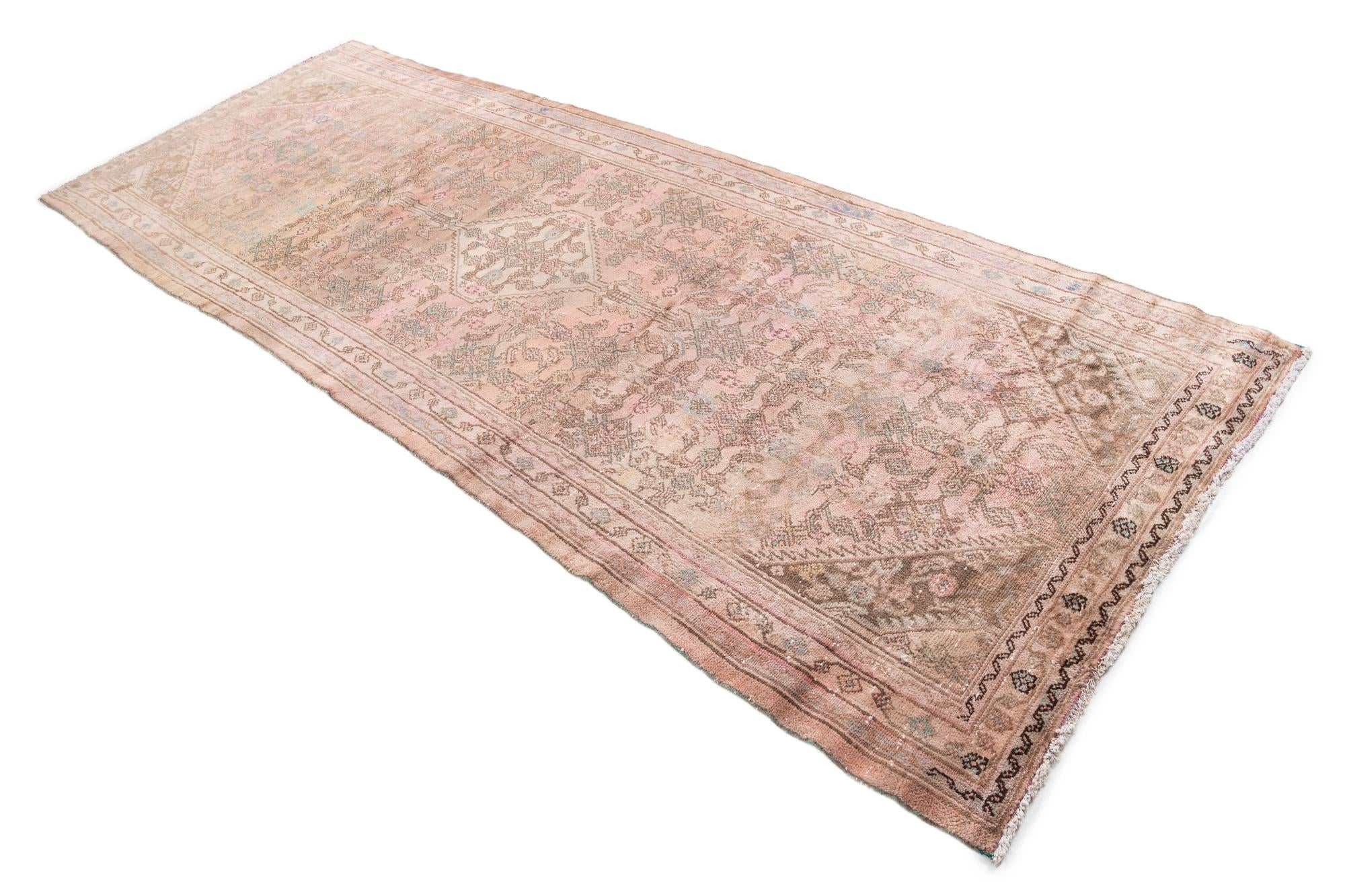 3' 9 x 9' 8 Hand Knotted Ultra Vintage Persian Wool Runner Rug