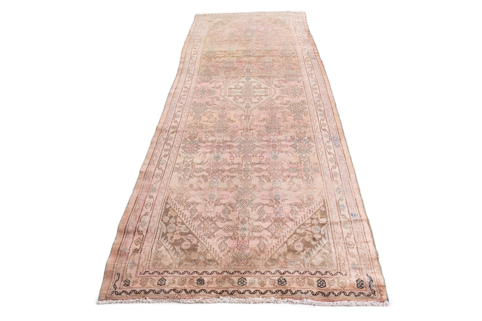 3' 9 x 9' 8 Hand Knotted Ultra Vintage Persian Wool Runner Rug