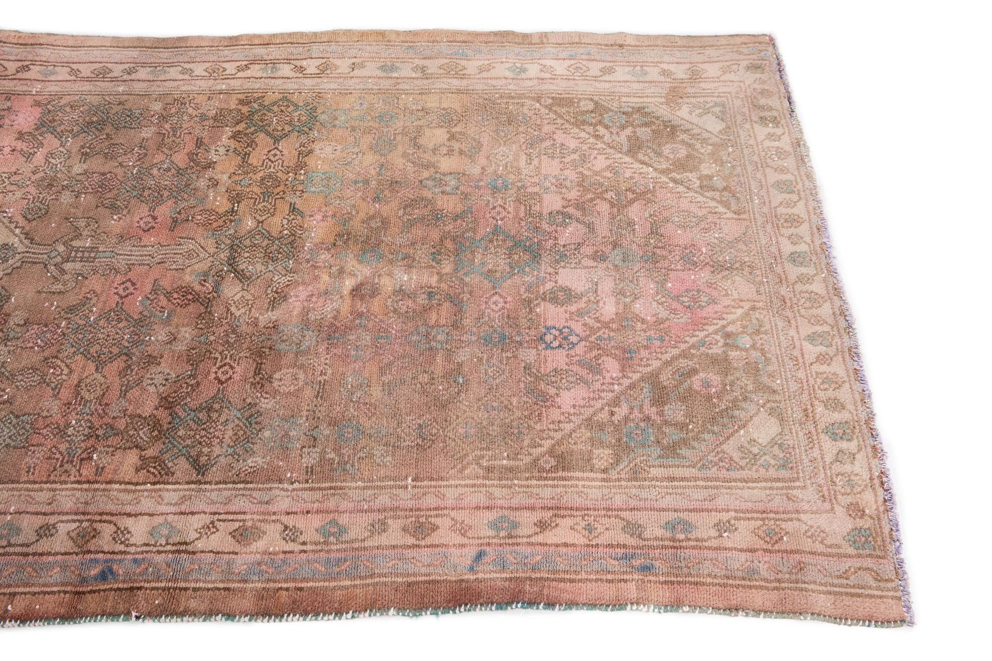 3' 9 x 9' 8 Hand Knotted Ultra Vintage Persian Wool Runner Rug