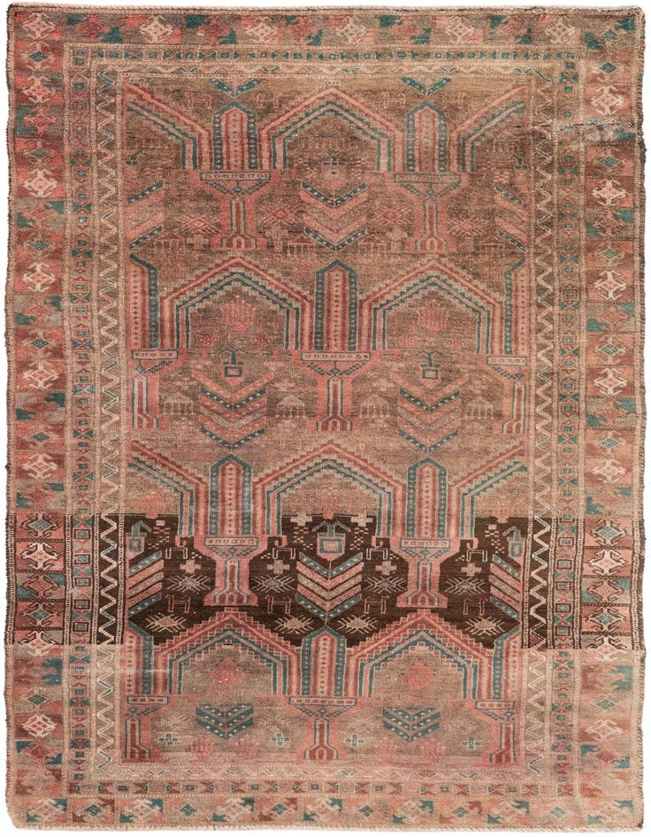 Detail image of 3' 7 x 7' 6 Hand Knotted Ultra Vintage Persian Wool Runner Rug