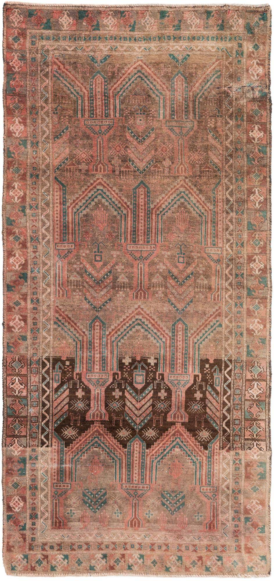 3' 7 x 7' 6 Hand Knotted Ultra Vintage Persian Wool Runner Rug