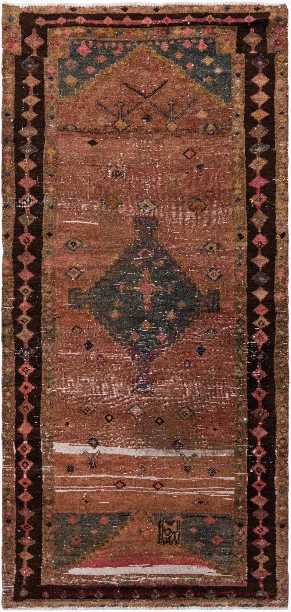 3' 7 x 7' 7  Hand Knotted Ultra Vintage Persian Wool Runner Rug