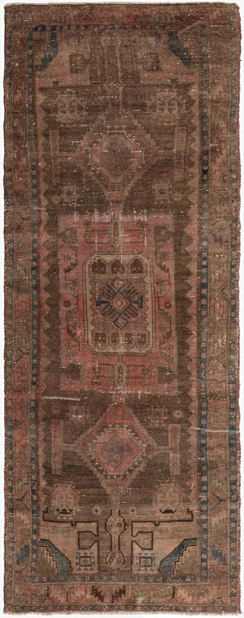 4' 4 x 11' 3  Hand Knotted Ultra Vintage Persian Wool Runner Rug