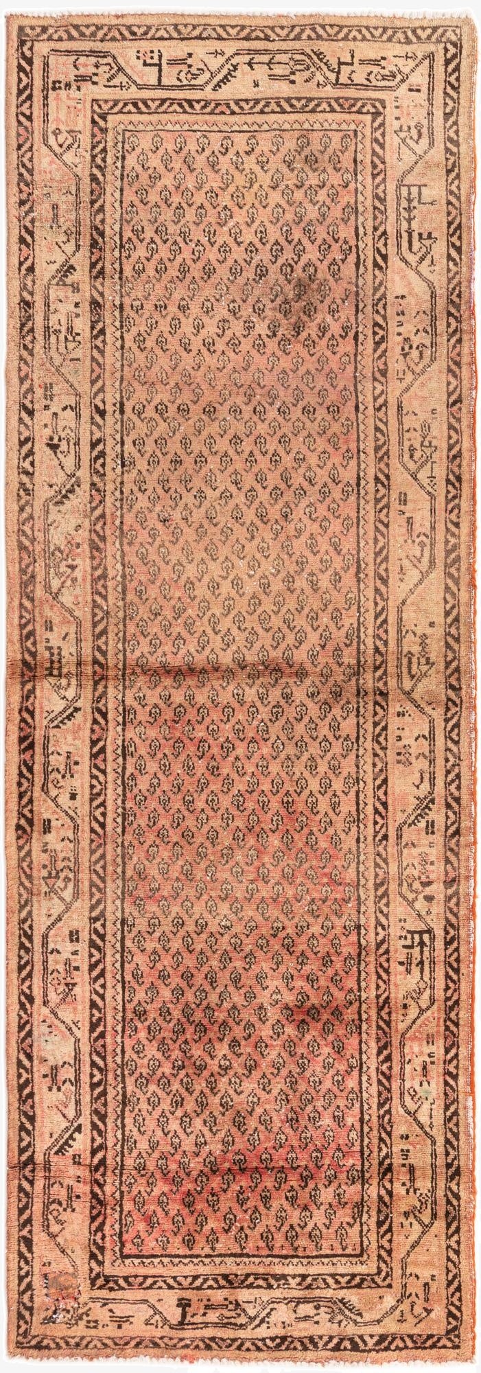 3' 8 x 10' 2  Hand Knotted Ultra Vintage Persian Wool Runner Rug